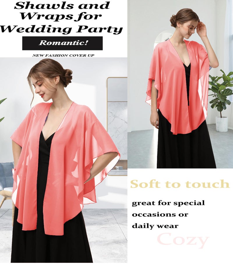 Hotshawl Womens Chiffon Shawls and Wraps, Wedding Party Shawl Scarf for Evening Dresses (Coral) - Image 4